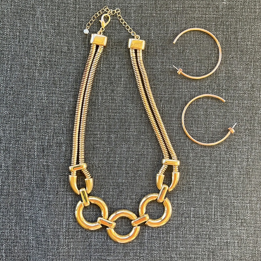 Gold plated Necklace and 3 pairs of earrings